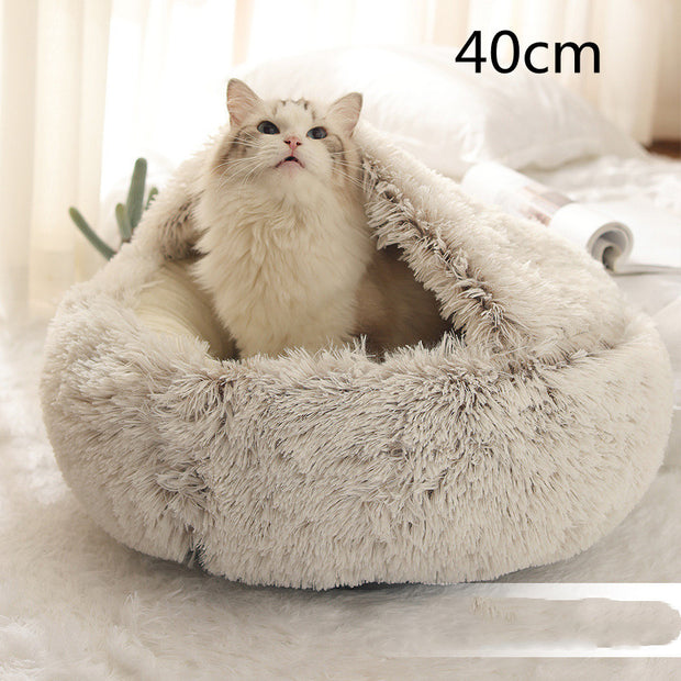 2-in-1 Round Plush Pet Bed – Warm, Soft & Cozy Winter Bed for Cats and Dogs