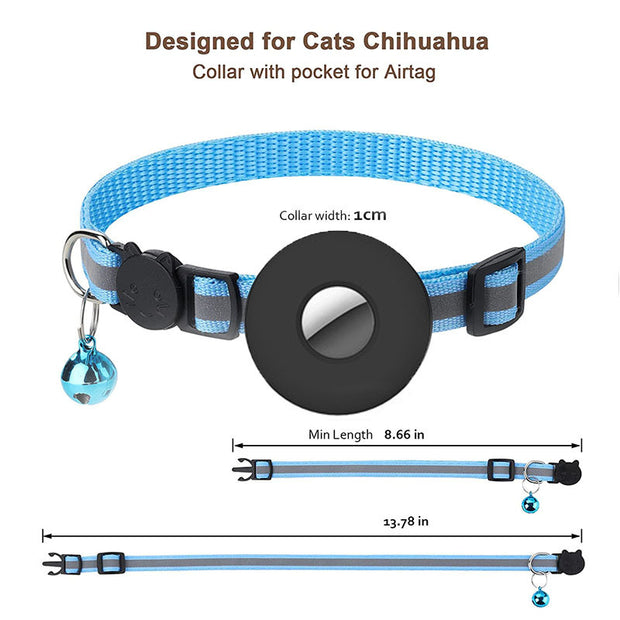 Airtag Pet Collar with Bell – Reflective Adjustable Anti-Lost Cat & Dog Collar