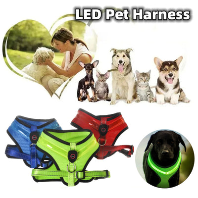 LED Luminous Dog Harness – USB Rechargeable Reflective Safety Vest for Small & Large Dogs