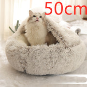 2-in-1 Round Plush Pet Bed – Warm, Soft & Cozy Winter Bed for Cats and Dogs