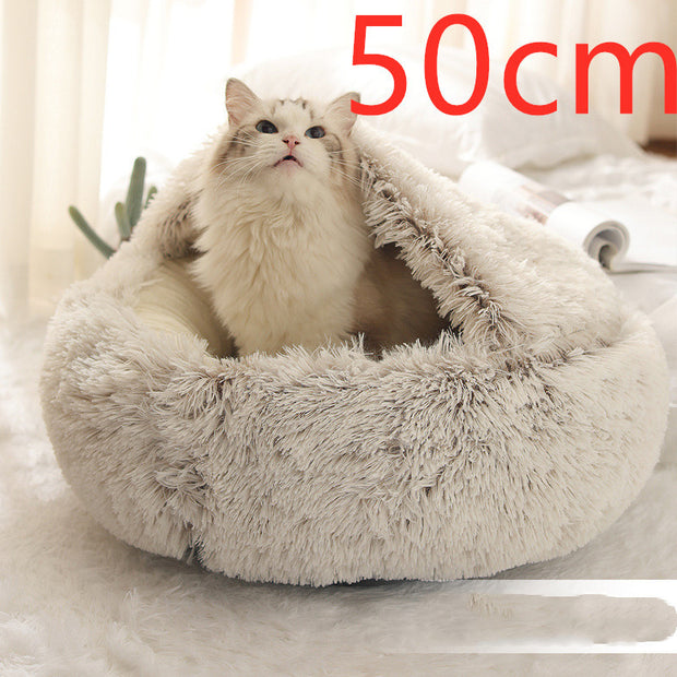 2-in-1 Round Plush Pet Bed – Warm, Soft & Cozy Winter Bed for Cats and Dogs