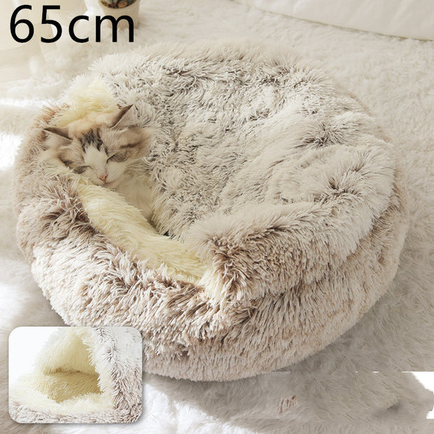2-in-1 Round Plush Pet Bed – Warm, Soft & Cozy Winter Bed for Cats and Dogs