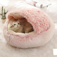 2-in-1 Round Plush Pet Bed – Warm, Soft & Cozy Winter Bed for Cats and Dogs