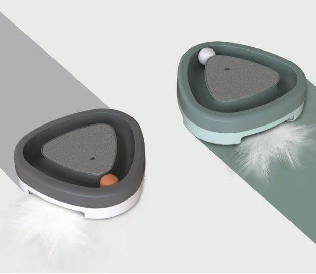 Smart Cat Triangle Turntable Toy – Interactive Electric Scratcher with Feather
