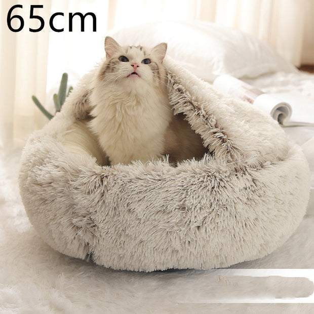 2-in-1 Round Plush Pet Bed – Warm, Soft & Cozy Winter Bed for Cats and Dogs