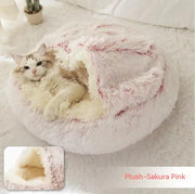 2-in-1 Round Plush Pet Bed – Warm, Soft & Cozy Winter Bed for Cats and Dogs