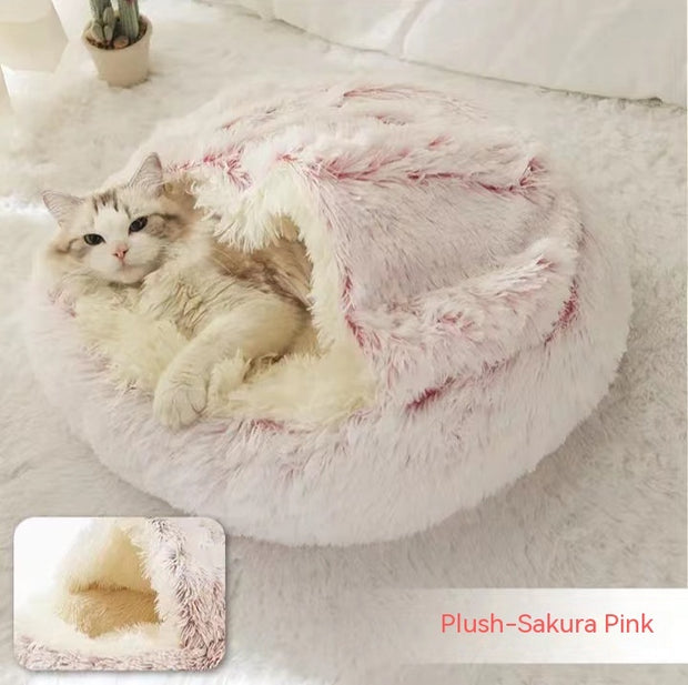 2-in-1 Round Plush Pet Bed – Warm, Soft & Cozy Winter Bed for Cats and Dogs