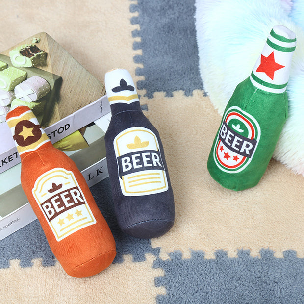 Fun plush vodka bottle dog toy with squeaky sound