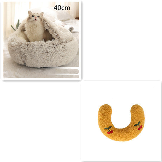 2-in-1 Round Plush Pet Bed – Warm, Soft & Cozy Winter Bed for Cats and Dogs