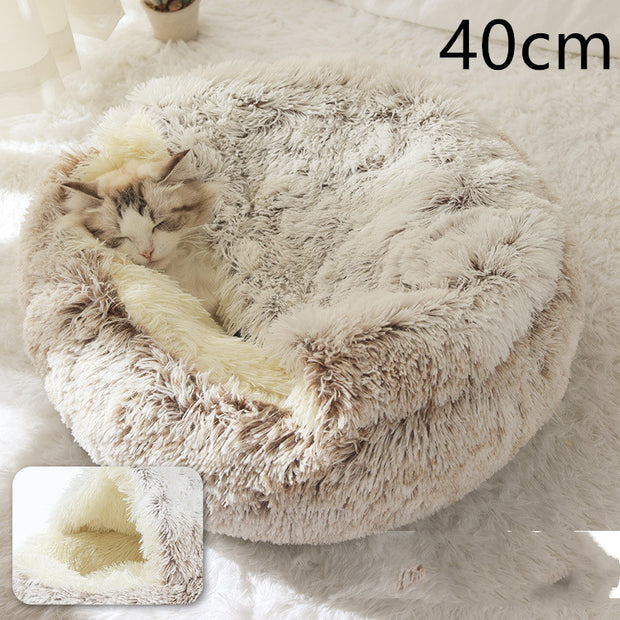 2-in-1 Round Plush Pet Bed – Warm, Soft & Cozy Winter Bed for Cats and Dogs
