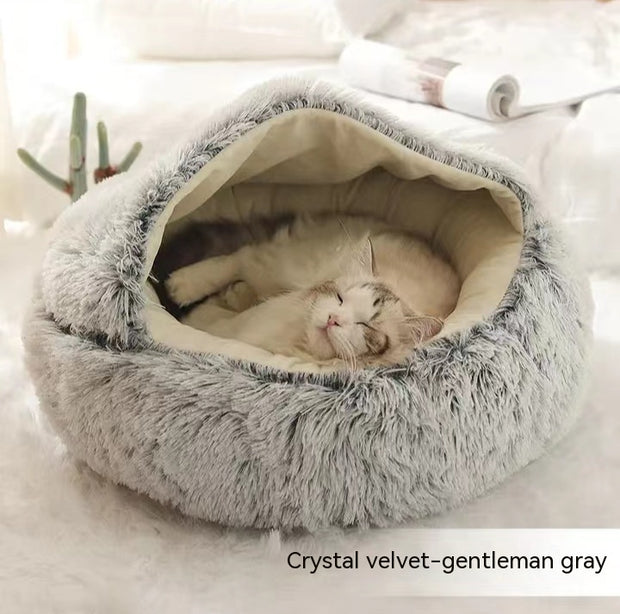 2-in-1 Round Plush Pet Bed – Warm, Soft & Cozy Winter Bed for Cats and Dogs