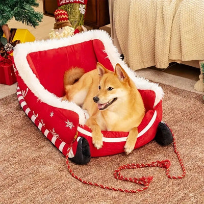 Christmas Sled Pet Bed – Festive Elk Kennel for Dogs