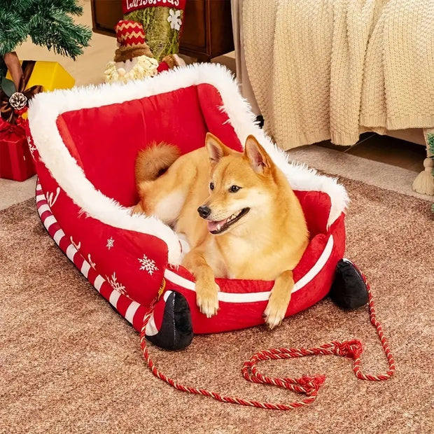 Christmas Sled Pet Bed – Festive Elk Kennel for Dogs