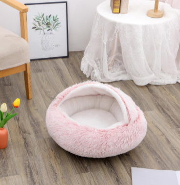 2-in-1 Round Plush Pet Bed – Warm, Soft & Cozy Winter Bed for Cats and Dogs
