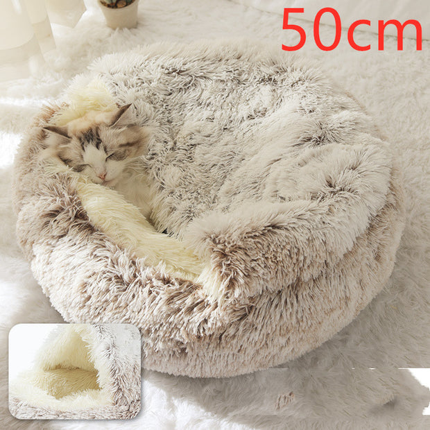 2-in-1 Round Plush Pet Bed – Warm, Soft & Cozy Winter Bed for Cats and Dogs