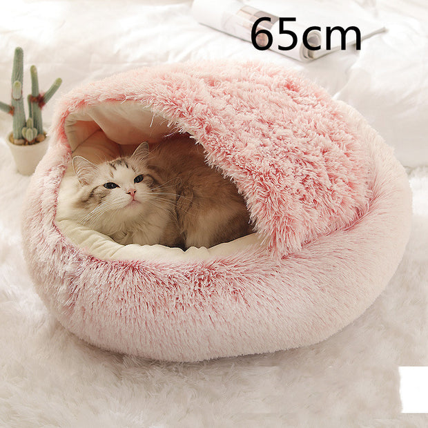 2-in-1 Round Plush Pet Bed – Warm, Soft & Cozy Winter Bed for Cats and Dogs