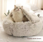 2-in-1 Round Plush Pet Bed – Warm, Soft & Cozy Winter Bed for Cats and Dogs
