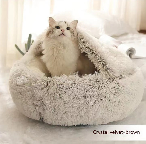 2-in-1 Round Plush Pet Bed – Warm, Soft & Cozy Winter Bed for Cats and Dogs