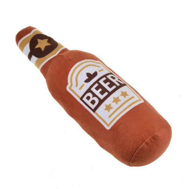 Fun plush vodka bottle dog toy with squeaky sound