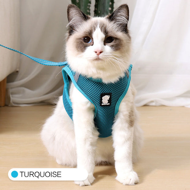 Anti-Strike Cat Harness – Breathable Mesh Walking Vest with Leash for Cats