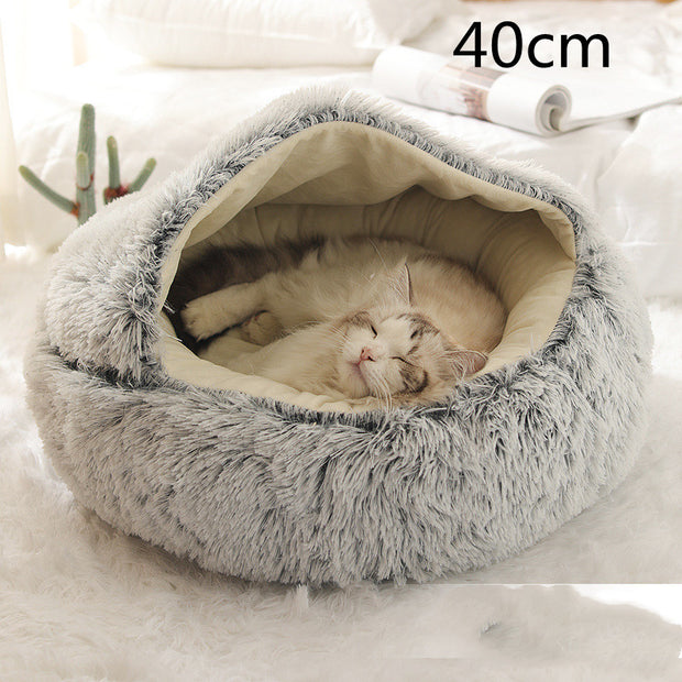 2-in-1 Round Plush Pet Bed – Warm, Soft & Cozy Winter Bed for Cats and Dogs