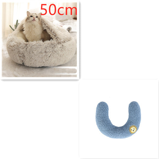 2-in-1 Round Plush Pet Bed – Warm, Soft & Cozy Winter Bed for Cats and Dogs