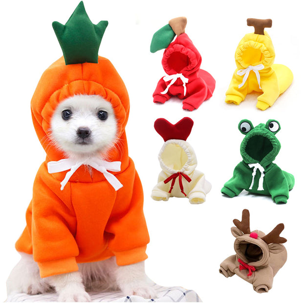Cute Fruit Dog Hoodie – Warm Fleece Winter Coat for Small Dogs & Cats