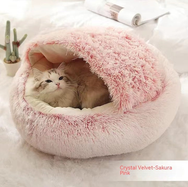 2-in-1 Round Plush Pet Bed – Warm, Soft & Cozy Winter Bed for Cats and Dogs
