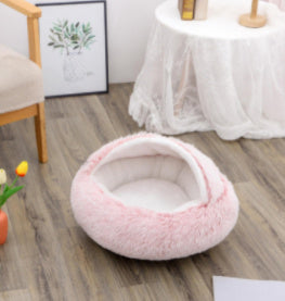 2-in-1 Round Plush Pet Bed – Warm, Soft & Cozy Winter Bed for Cats and Dogs