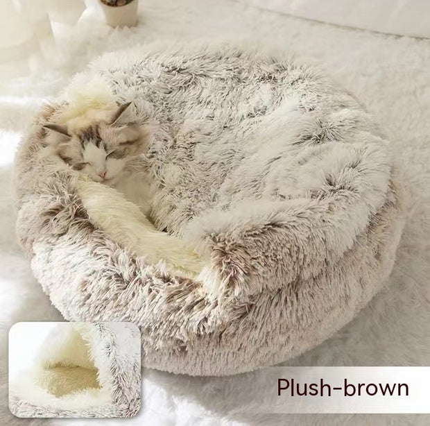 2-in-1 Round Plush Pet Bed – Warm, Soft & Cozy Winter Bed for Cats and Dogs